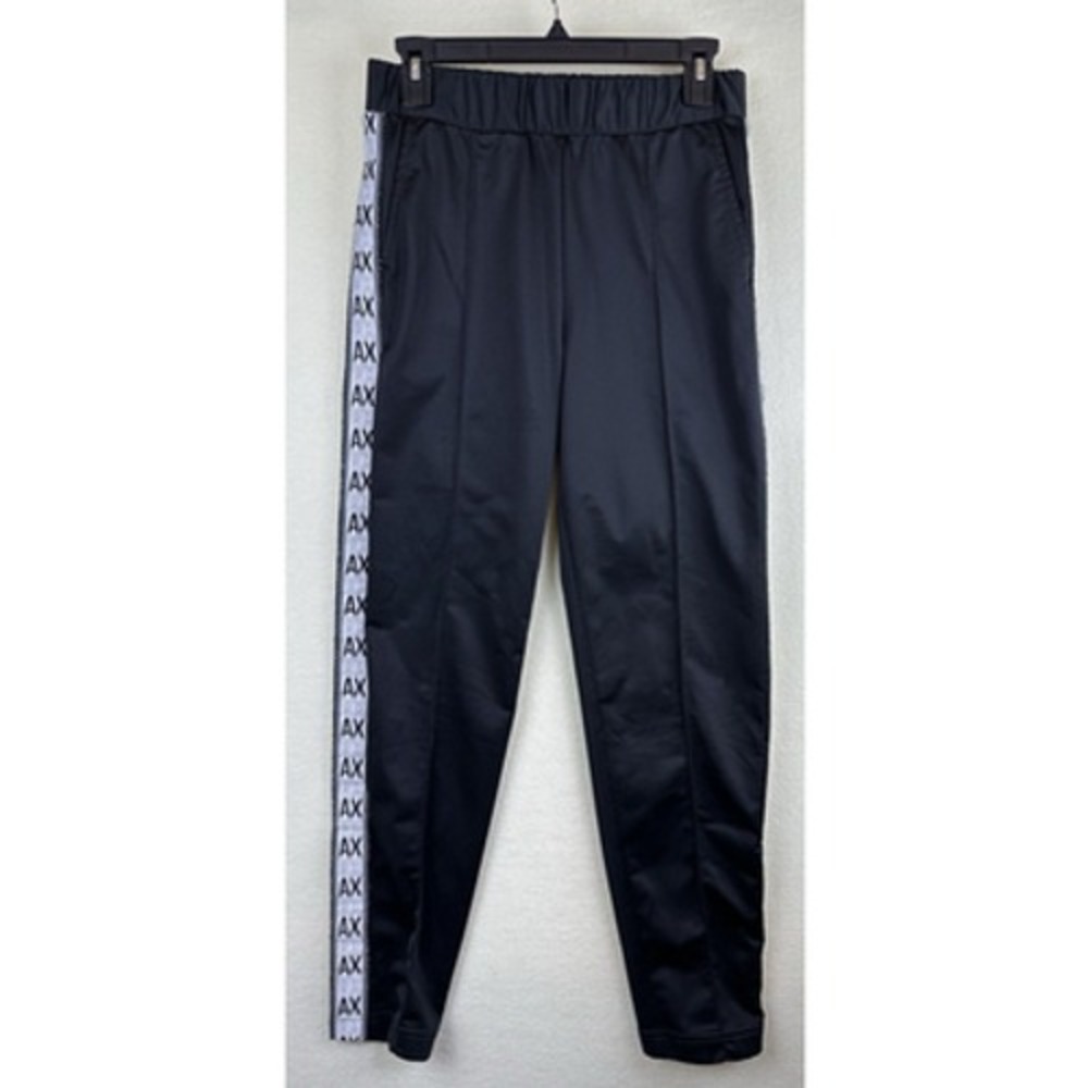 Armani Exchange Mens XS Black Tricot Logo Tape Drawstring Tapered Pants 6GZPBE